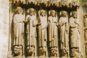 Row of Saints, facade of Notre Dame, Paris, France