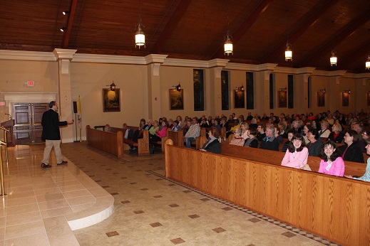 Gary at Saint Bede parish Catholic Speaker Gary Zimak instructing a parish audience on how to overcome anxiety
